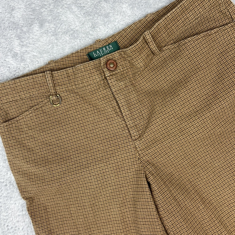 Lauren Ralph Lauren Pants Women's 12P Brown Houndstooth Flat Front Straight Leg